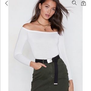 NWT Nasty Gal white off the shoulder bodysuit sm